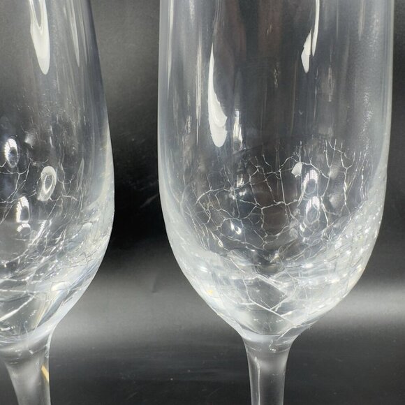 Pier 1 Clear Glass Crackle Angled Rim Goblet Drinking Glasses Cups Flutes Set  2 - Picture 5 of 11